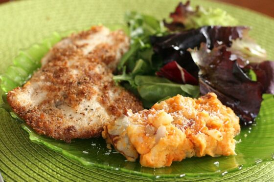 Coconut Almond Crusted Fish with Tropical Sweets Mash | paleo recipes | fish recipes | gluten-free recipes | mashed potatoes | dairy-free recipes | perrysplate.com 