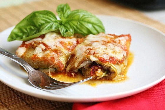 Pesto Eggplant Roll-Ups | eggplant recipes | grain-free recipes | low carb recipes | keto recipes | perrysplate.com