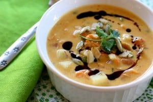 Pumpkin Coconut Chowder with Shrimp