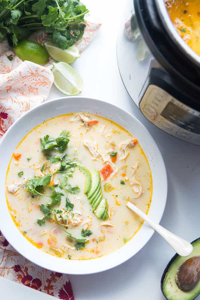 Creamy Southwest Chicken Soup (Instant Pot or Slow Cooker) | paleo recipes | gluten-free recipes | Instant Pot recipes | slow cooker recipes | paleo recipes | Whole30 recipes | soup recipes | crock pot recipes | perrysplate.com