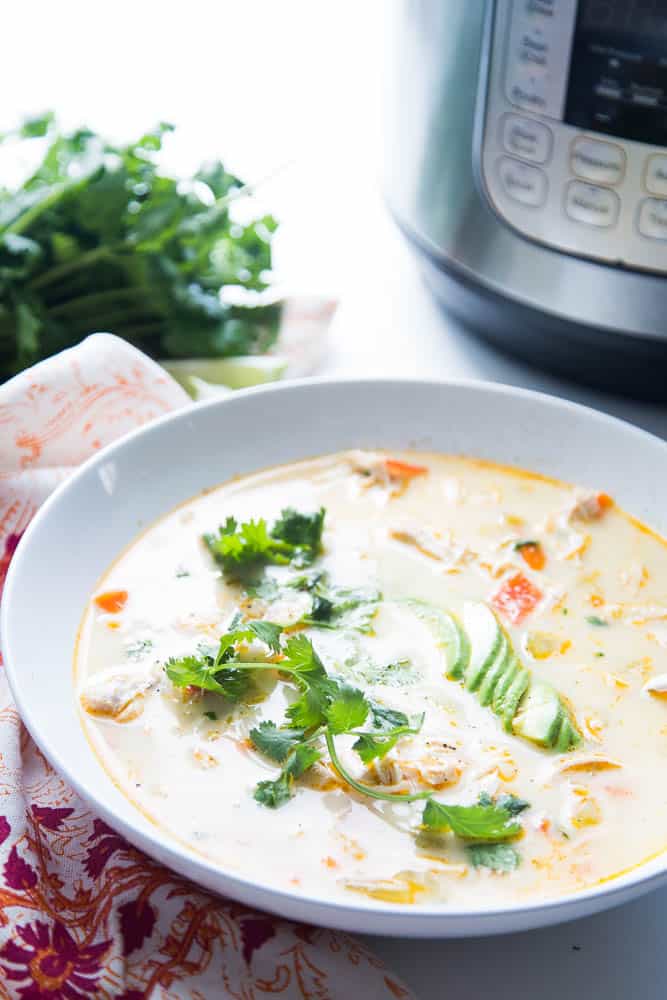 Creamy Southwest Chicken Soup (Instant Pot or Slow Cooker) | paleo recipes | gluten-free recipes | Instant Pot recipes | slow cooker recipes | paleo recipes | Whole30 recipes | soup recipes | crock pot recipes | perrysplate.com