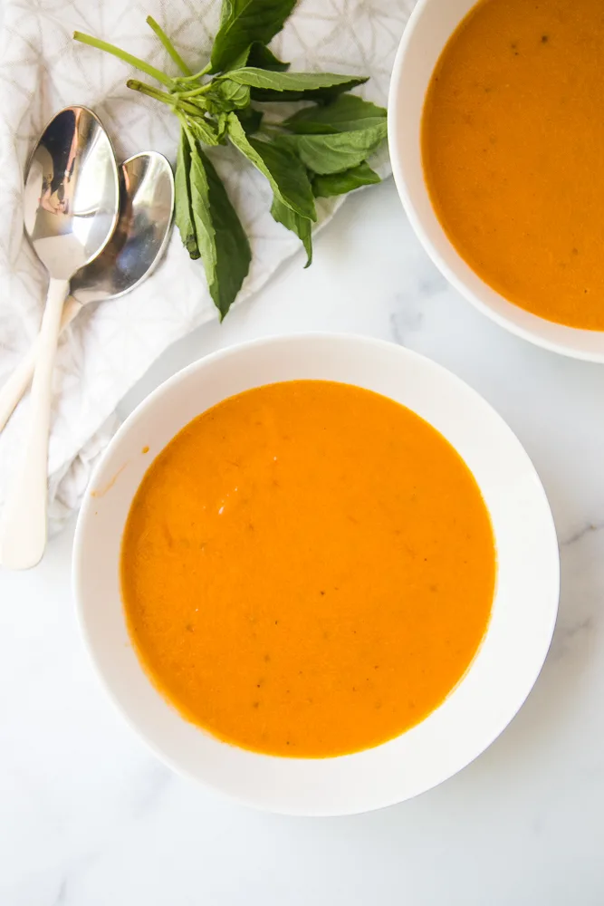 Simple roasted tomato soup! Paleo friendly and vegetarian.
