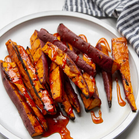 Grilled Sweet Potato Wedges with Hot Honey