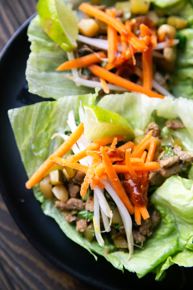 Close up of Thai Chicken Lettuce Wraps.