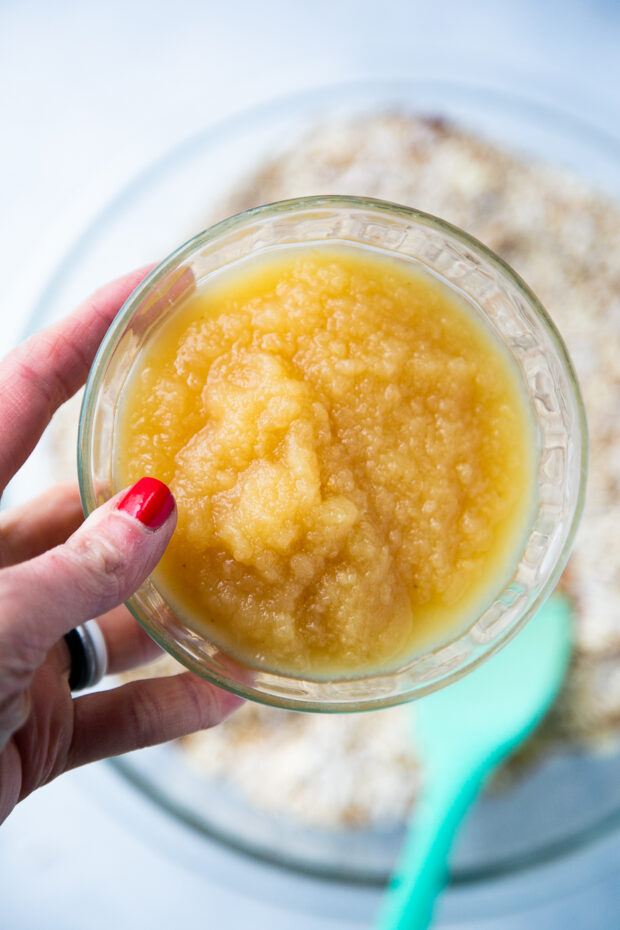 A small bowl with applesauce.