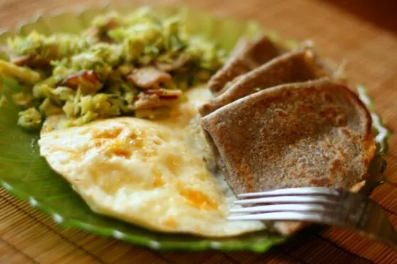 IMG_0027-1 Buckwheat Crepes, Fried Eggs, and Brussels Sprout Hash | breakfast recipes | gluten-free recipes | brussels sprout recipes | perrysplate.com
