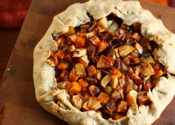 Gluten-Free Roasted Apple and Butternut Squash Galette with Mustard-Maple Glaze | gluten-free recipes | apple recipes | butternut squash recipes | fall recipes | perrysplate.com