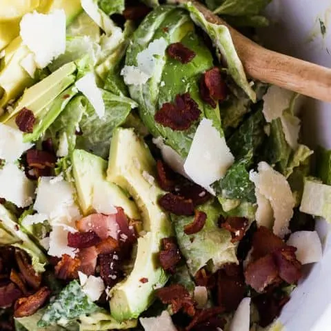 Avocado Bacon Parmesan Salad with Tangy Avocado Dressing