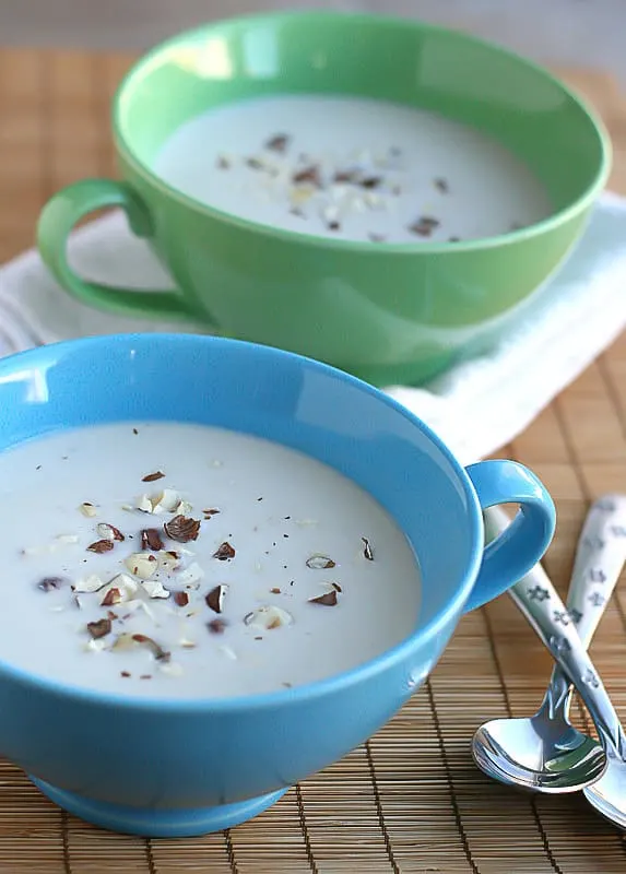 Hazelnut Soup is super creamy and uses parsnips -- just like the soup in Tangled. It's Rapunzel's favorite and it'll be your favorite, too! | perrysplate.com Hazelnut Soup is super creamy and uses parsnips -- just like the soup in Tangled. It's Rapunzel's favorite and it'll be your favorite, too! | perrysplate.com