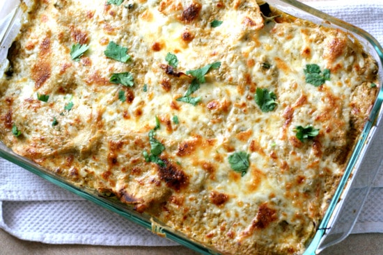 Stacked Chicken and Zucchini Enchiladas with Creamy Green Chile Sauce | Perry's Plate