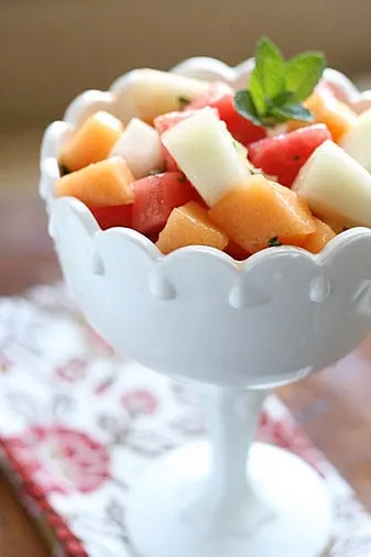 Melon Salad with Ginger-Mint Dressing | melon recipes | Paleo dessert recipes | summer recipes | salad recipes | dairy free recipes 