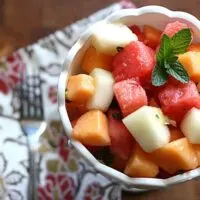 Melon Salad with Ginger-Mint Dressing - www.PerrysPlate.com
