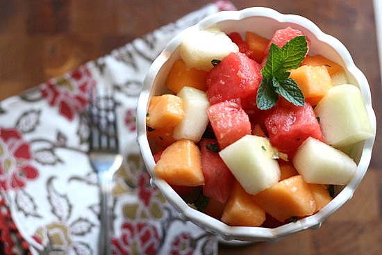 Melon Salad with Ginger-Mint Dressing Melon Salad with Ginger-Mint Dressing | melon recipes | Paleo dessert recipes | summer recipes | salad recipes | dairy free recipes