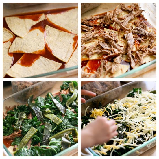 If you have leftover shredded beef, use it in these Shredded Beef, Poblano, and Kale Stacked Enchiladas! Yes, stacked. Rolling enchiladas is for suckers. | perrysplate.com