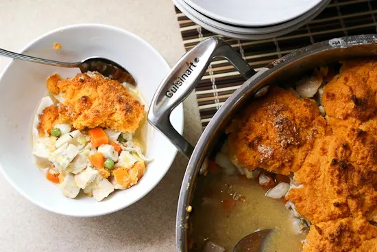 Chicken Pot Pie with Sweet Potato Biscuits (Paleo!) - www.PerrysPlate.com Chicken Pot Pie with Sweet Potato Biscuits | paleo recipes | dairy-free recipes | gluten-free recipes | sweet potato recipes | perrysplate.com