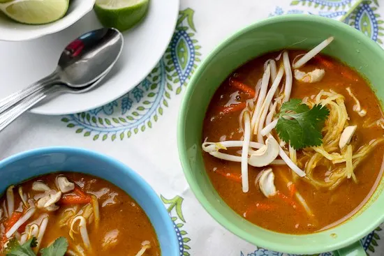 Paleo Thai Coconut Curry Soup (Chicken Khao Soi) - www.PerrysPlate.com Thai Coconut Curry Soup (Chicken Khao Soi) made paleo and Whole30 friendly! | perrysplate.com