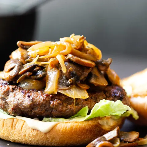 Chipotle Caramelized Onion Burger With Mushrooms
