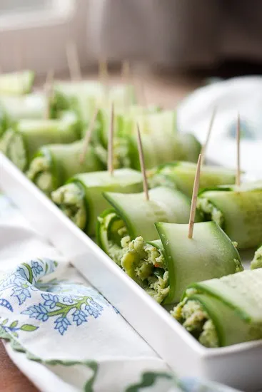 Pesto Shrimp Cucumber Rolls (Paleo) - www.PerrysPlate.com Pesto Shrimp Cucumber Rolls - www.PerrysPlate.com
