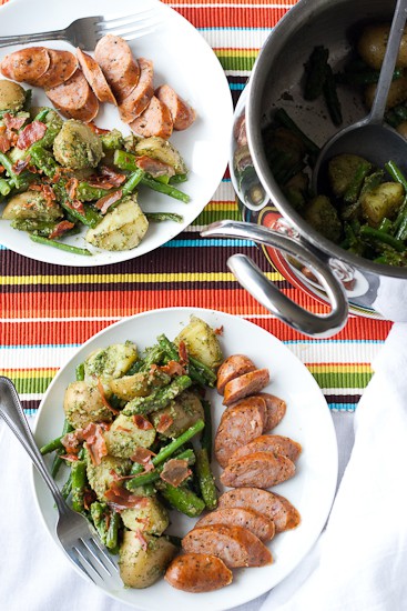 Spring Vegetable Salad with Dill Pesto and Prosciutto | Sun-safe for potlucks! Spring Vegetable Salad with Dill Pesto and Prosciutto