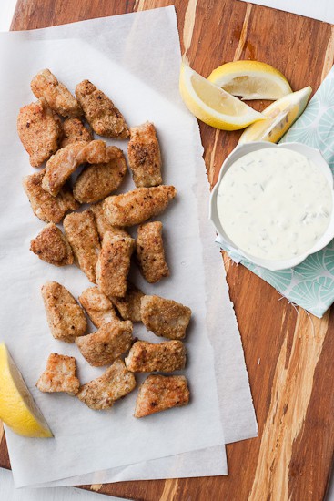 These paleo fish nuggets with easy homemade tartar sauce is one of my kids' favorite meals! They totally put frozen fish sticks to shame. | perrysplate.com