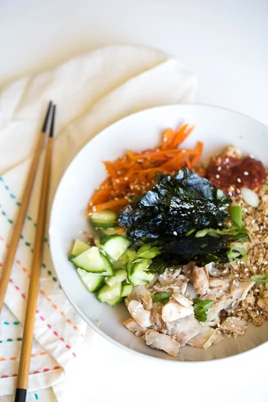 Paleo California Roll Sushi Bowls -- easily made Whole30 and keto-friendly, too! Just use roasted cauliflower rice.