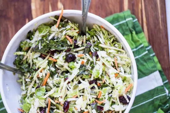 Sweet Kale Salad (Costco Copycat) -- Made with avocado oil-based dressing and a snap to put together! Makes a great potluck salad, too. | Paleo recipes | Potluck recipes | perrysplate.com