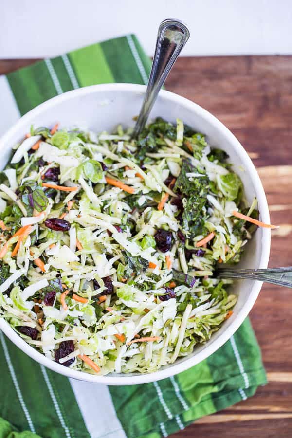 Sweet Kale Salad - A great way to use raw, shredded Brussels sprouts.