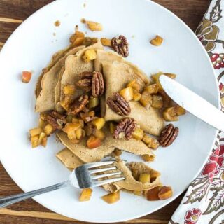 Gluten-Free Maple Crepes with Spiced Apples and Glazed Pecans