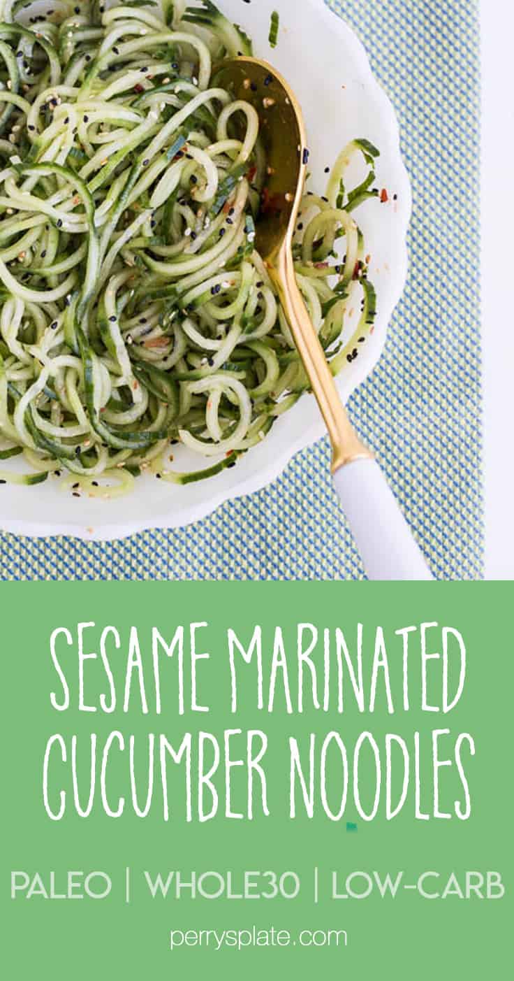Sesame Marinated Cucumber Noodles -- a perfect #paleo side dish for any Asian-type main dish! | perrysplate.com