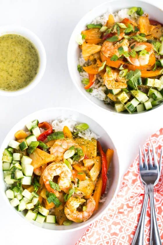 Chipotle Shrimp and Pineapple Bowls | Paleo and easily made Whole30 compliant! | paleo recipes | Whole30 recipes | perrysplate.com