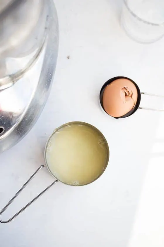 Cold water mixed with an egg, ready to add to the flour mixture. 