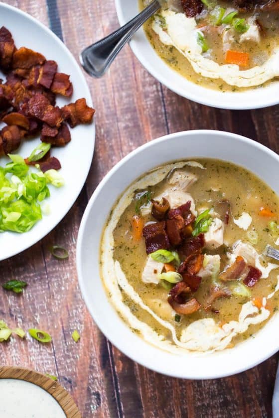 Paleo Turkey Bacon Ranch Chowder | perrysplate.com | paleo soup recipes | whole30 recipes