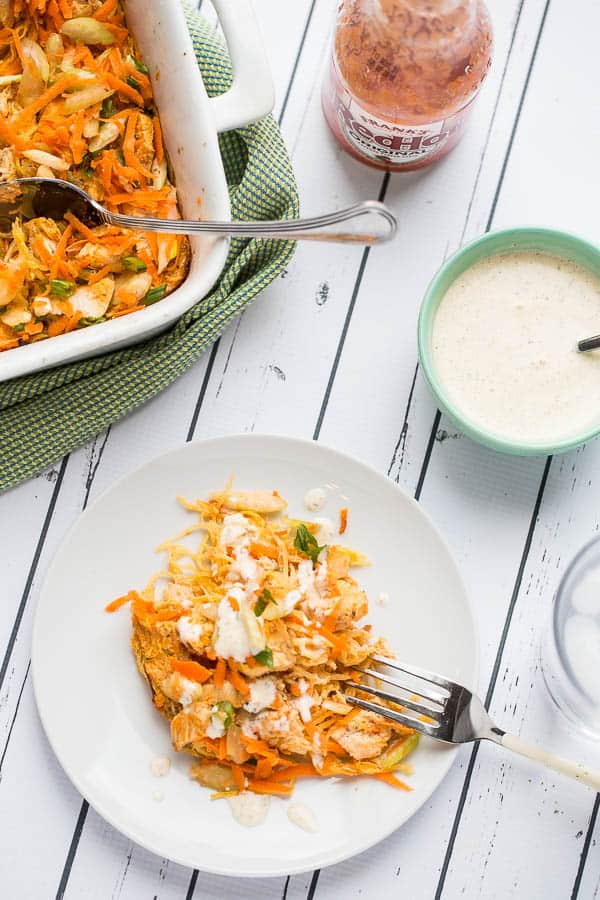 Buffalo Ranch Chicken and Spaghetti Squash Bake | Whole30 recipes | paleo recipes | buffalo recipes | spaghetti squash recipes | perrysplate.com