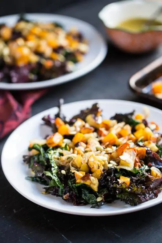 Kale Salad with Roasted Butternut & Apples -- part of the Whole30 meal plan for this week!