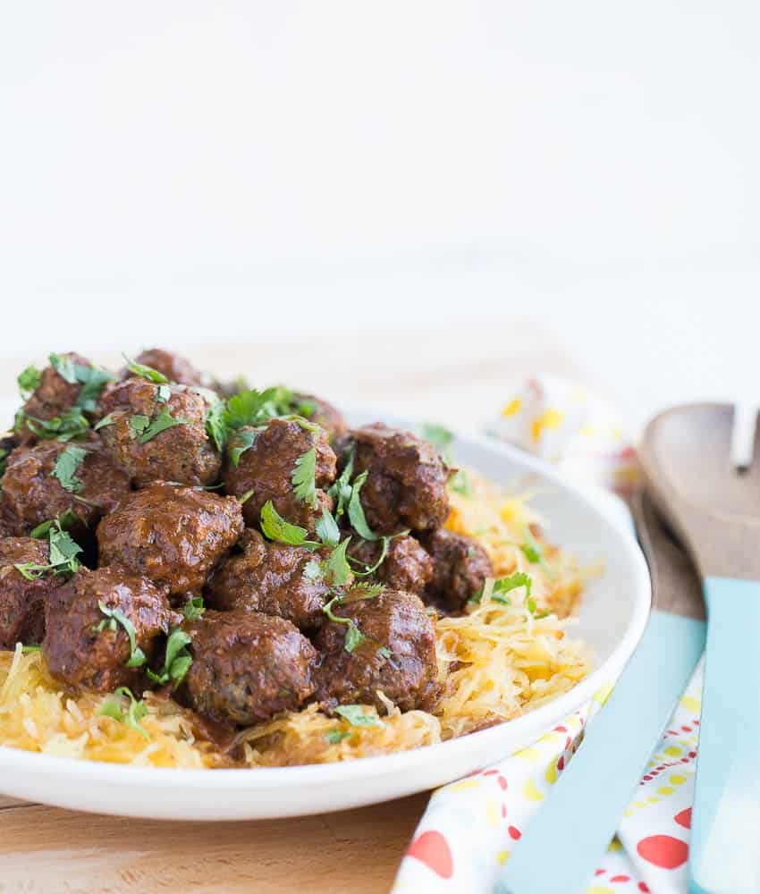 Slow Cooker Chimichurri Meatballs and Enchilada Squash Noodles | Slow Cooker recipes | paleo recipes | crock pot recipes | paleo cookbooks | perrysplate.com