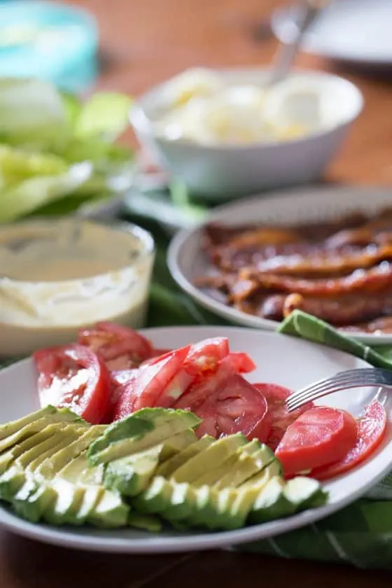 Cobb salad meets BLT meets lettuce wrap -- drizzled with a creamy mustard sauce. | Whole30 recipes | Keto recipes | low-carb recipes | perrysplate.com