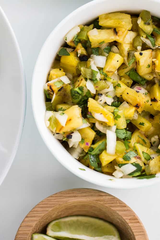 Grilled Pineapple & Jalapeno Salsa | salsa recipes | paleo recipes | whole30 recipes | summer grilling recipes | perrysplate.com