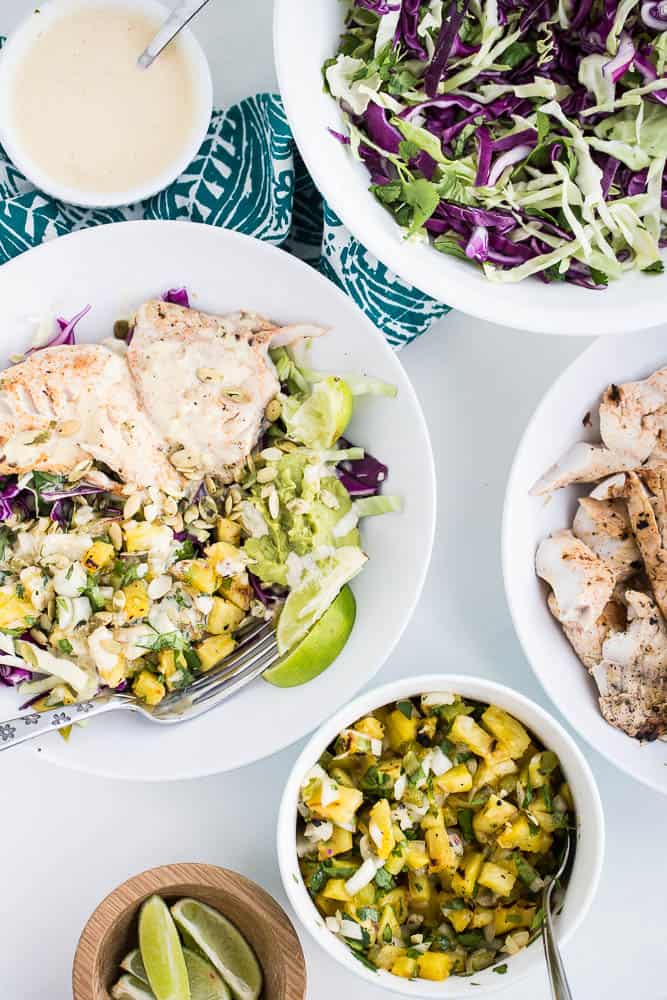 Chile-Lime Fish Taco Bowls with Citrus Crema | Paleo recipes | Whole30 recipes | fish recipes | grilling recipes | perrysplate.com Chile-Lime Fish Taco Bowls with Citrus Crema | Paleo recipes | Whole30 recipes | fish recipes | grilling recipes | perrysplate.com