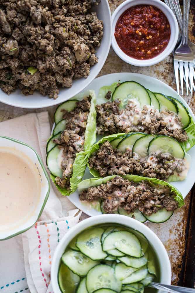 Asian Pork and Mushroom Lettuce Wraps | paleo recipes | Whole30 recipes | pork recipes | perrysplate.com