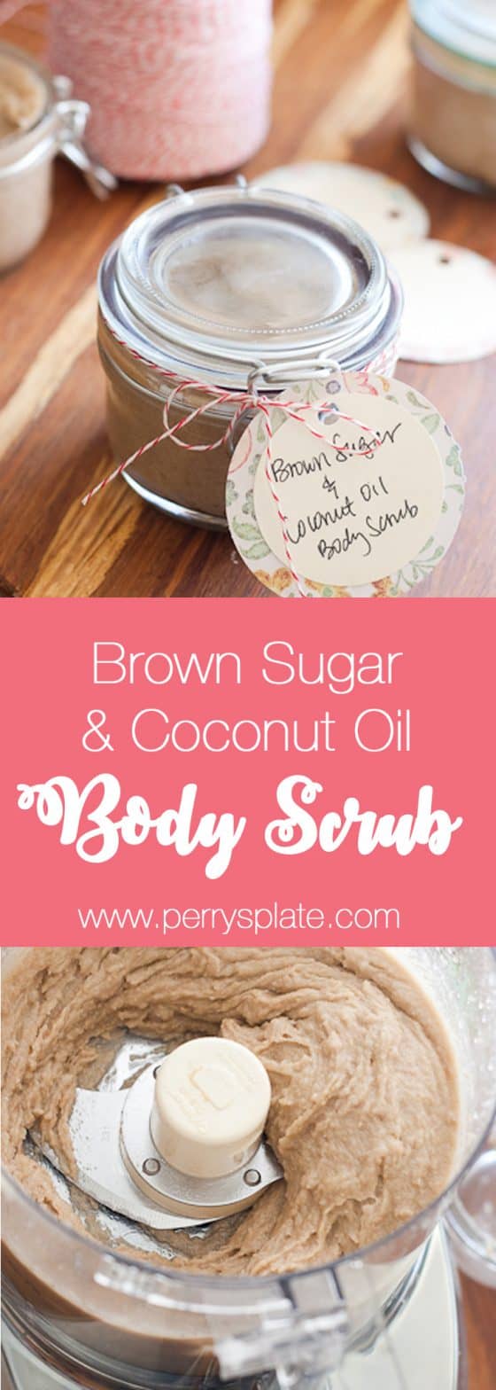 Quick and Easy Homemade Brown Sugar and Coconut Oil Body Scrub -- make these for teacher gifts, neighbor gifts, or simply for yourself. | perrysplate.com