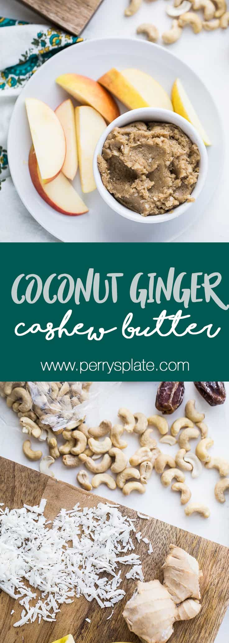 Toasted Coconut Ginger Cashew Butter | nut butter recipes | paleo recipes | whole30 recipes | perrysplate.com