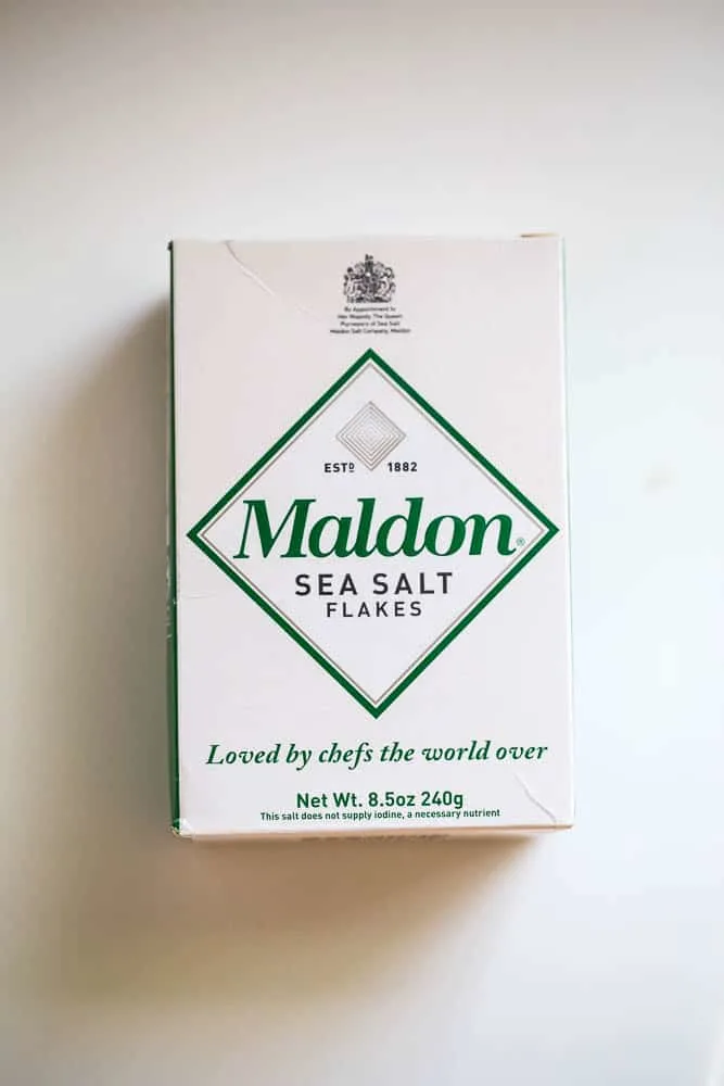 A box of Maldon sea salt flakes -- recommended for this recipe.