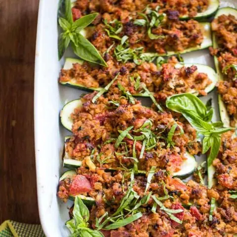 Italian Stuffed Zucchini with Turkey Sausage