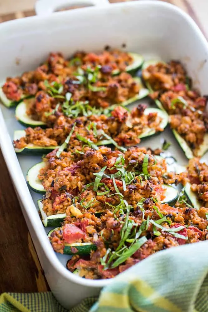 Here's a great use for all of that zucchini spilling out of your garden at the end of the summer! I love the addition of fresh herbs and the "cheesy" taste the nutritional yeast adds! You'll love this paleo and Whole30 friendly meal.