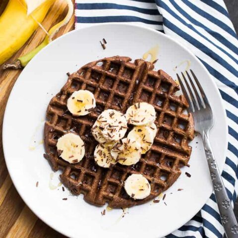 Paleo Chocolate Banana Protein Waffles