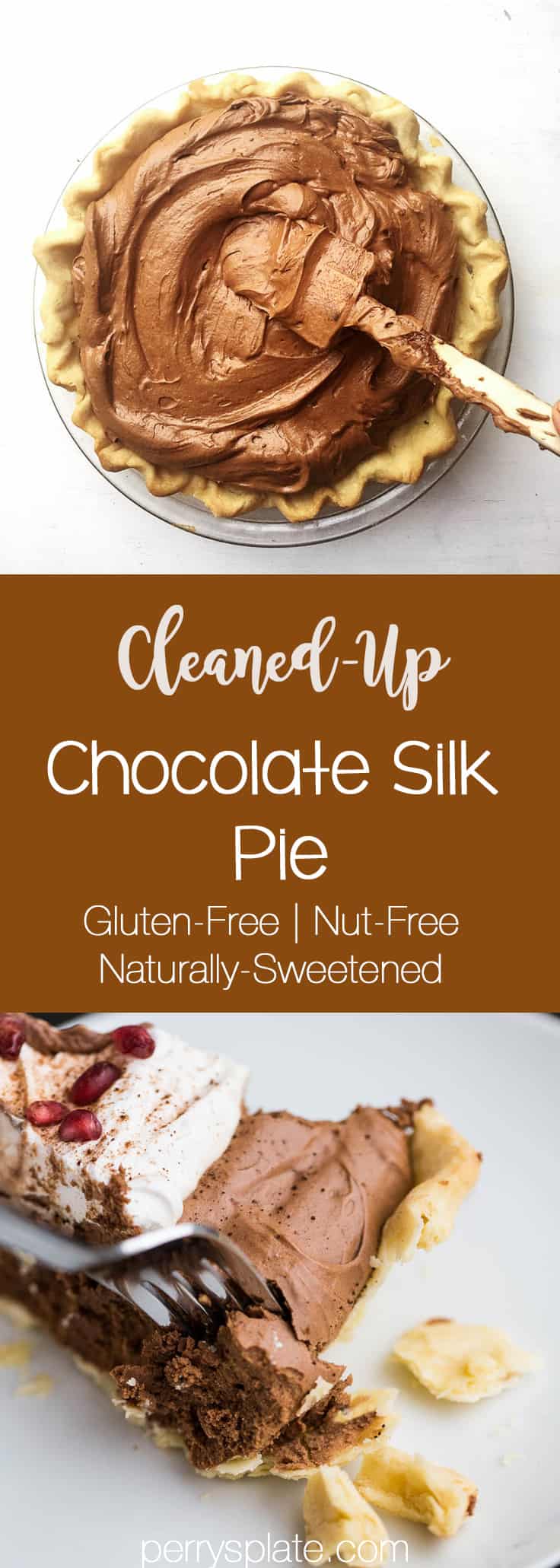 Cleaned-Up Chocolate Silk Pie -- gluten-free, naturally-sweetened and the only dairy is grass-fed butter! | perrysplate.com 