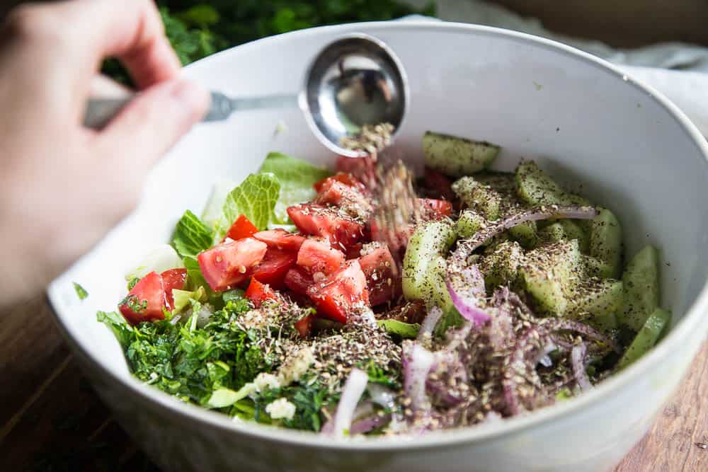 Syrian Salad with Za'atar Vinaigrette | Food from Our Ancestors | paleo recipes | Whole30 recipes | salad recipes | perrysplate.com