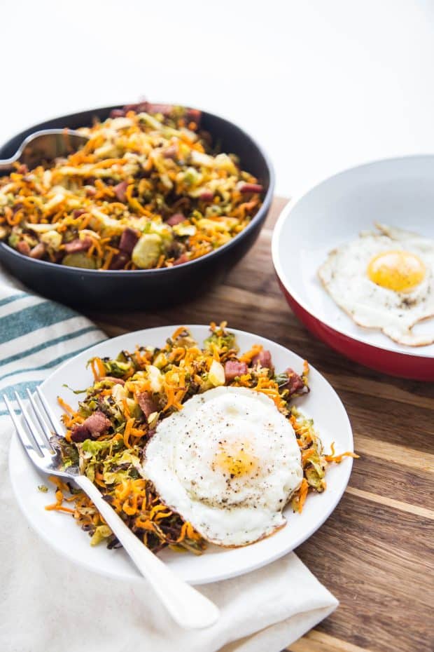 Roasted Ham & Brussels Sprout Hash -- a great way to feed breakfast to a bunch!