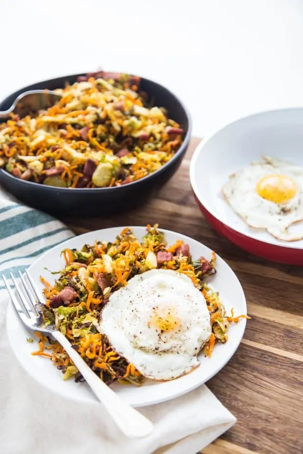 Roasted Ham & Brussels Sprout Hash -- a great way to feed breakfast to a crowd.