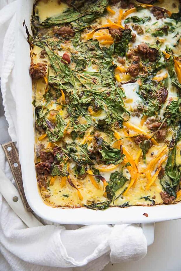 Spiralized Butternut Breakfast Bake -- Whole30 and paleo friendly! Great make-ahead breakfast for the whole week.